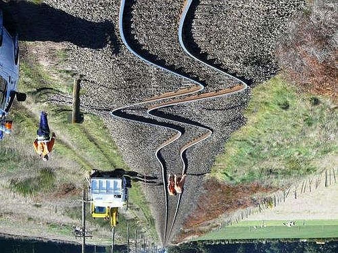 Railway tracks in New Zealand after an earthquake